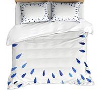 Set Copripiumino Una Piazza E Mezza 200X200Cm, 3 Pezzi Motivo Gocce D'Acqua Blu Dell'Acquerello Su Sfondo Bianco 3D Biancheria Da Letto Invernale In Microfibra, 1 Copripiumino + 2 Federe, Per Bambi