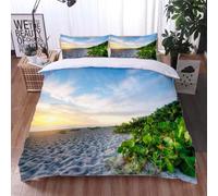 Set Copripiumino Una Piazza e Mezza Alba Sulla Spiaggia Biancheria da letto Paesaggio Tropicale in Morbida Microfibra 3D Parure Copripiumino 200x200 cm con Cerniera e 2 Federe 50x80 cm M.1816