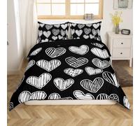 Set Copripiumino una Piazza e Mezza Amore in Morbida Microfibra, Set Biancheria da Letto Nero - Sacco Piumino 200x200 Double Face Stampato in 3D e 2 Federe M/2902