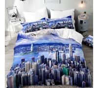 Set Copripiumino Una Piazza e Mezza Architettura Urbana, Set di Biancheria da Letto Paesaggio in Morbida Microfibra Stampa 3D Copripiumino 200x200 con Cerniera e 2 Federe 50x80 cm F-3008