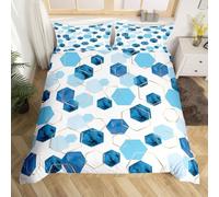 Set Copripiumino Una Piazza e Mezza Astrazione Geometrica Biancheria da letto Blu in Morbida Microfibra 3D Parure Copripiumino 200x200 cm con Cerniera e 2 Federe 50x80 cm H.3124