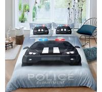 Set Copripiumino una Piazza e Mezza Auto Della Polizia, Copripiumino Reversibile Auto Della Polizia in Morbida Microfibra Stampato 3D, Biancheria da Letto 200x200 Cartone Animato 3 Pezzi b1857