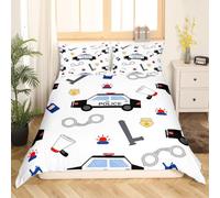 Set Copripiumino una Piazza e Mezza Auto Della Polizia, Copripiumino Reversibile Auto Della Polizia in Morbida Microfibra Stampato 3D, Biancheria da Letto 200x200 Cartone Animato 3 Pezzi b2613