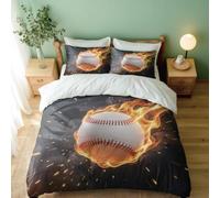 Set Copripiumino Una Piazza e Mezza Baseball con Fiamme Biancheria da letto Tema Astratto in Morbida Microfibra 3D Parure Copripiumino 200x200 cm con Cerniera e 2 Federe 50x80 cm M.3251