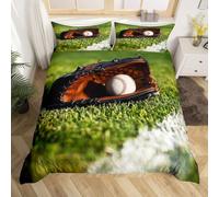 Set Copripiumino una Piazza e Mezza Baseball, Copripiumino Reversibile Sport in Morbida Microfibra Stampato 3D, Biancheria da Letto 200x200 Grass 3 Pezzi con Federe b501