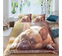 Set Copripiumino Una Piazza e Mezza Bulldog Francese 3D Biancheria da Letto Animali e Cani 3 Pezzi Morbida Microfibra Copripiumino 200 x 200 cm Copripiumini con Cerniere e 2 Federe a-2236