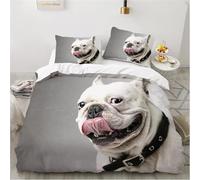 Set Copripiumino Una Piazza e Mezza Bulldog Francese, Set di Biancheria da Letto Cane da Compagnia in Morbida Microfibra Stampa 3D Copripiumino 200x200 con Cerniera e 2 Federe 50x80 cm F-2658