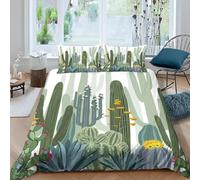 Set Copripiumino Una Piazza e Mezza Cactus Biancheria da letto Illustrazioni di Piante in Morbida Microfibra 3D Parure Copripiumino 200x200 cm con Cerniera e 2 Federe 50x80 cm L.2138