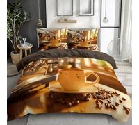 Set Copripiumino una Piazza e Mezza Caffè in Morbida Microfibra, Set Biancheria da Letto Stile Fotografico - Sacco Piumino 200x200 Double Face Stampato in 3D e 2 Federe M/1089