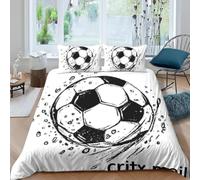 Set Copripiumino Una Piazza e Mezza Calcio a Linee Biancheria da letto Sport in Morbida Microfibra 3D Parure Copripiumino 200x200 cm con Cerniera e 2 Federe 50x80 cm M.2397