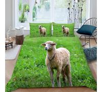 Set Copripiumino Una Piazza e Mezza Capra Morbido Microfibra Biancheria da Letto Fattoria Con Animali Sul Prato Stampa 3D Copripiumini 200x200 + 2 Federe 50x80 F.2746