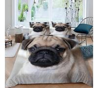 Set Copripiumino una Piazza e Mezza Carlino, Copripiumino Reversibile Cane in Morbida Microfibra Stampato 3D, Biancheria da Letto 200x200 Cane Carino 3 Pezzi con Federe m3123