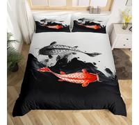 Set Copripiumino Una Piazza e Mezza Carpa Giapponese Biancheria da letto Tema Yin-Yang in Morbida Microfibra 3D Parure Copripiumino 200x200 cm con Cerniera e 2 Federe 50x80 cm H.868