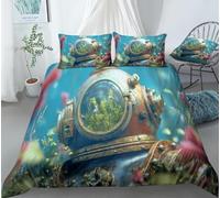 Set Copripiumino Una Piazza e Mezza Caschi da Sub Biancheria da letto Stile Retrò in Morbida Microfibra 3D Parure Copripiumino 200x200 cm con Cerniera e 2 Federe 50x80 cm M.2026