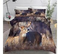 Set Copripiumino Una Piazza e Mezza Cervo Dalla Coda Bianca Copripiumini Praterie Copripiumino 100% Microfibra 200x200 + 2 Federa 50x80cm, Morbida, Traspirante 3 Pezzi con Cerniera, per Decorazione