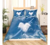 Set Copripiumino una Piazza e Mezza Cielo in Morbida Microfibra, Set Biancheria da Letto Nuvole Amore - Sacco Piumino 200x200 Double Face Stampato in 3D e 2 Federe M/4540