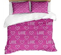 Set Copripiumino Una Piazza E Mezza Con Cerniera E 2 Federe, Set Di Biancheria Da Letto Natalizia In Microfibra Per Bambini/Adulti 200X200Cm, Motivo Cuore Rosso Rosa 3D, Ultra Morbido