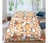 Set Copripiumino Una Piazza e Mezza Corgi Morbido Microfibra Biancheria da Letto Animali Carini Dei Cartoni Animati Stampa 3D Copripiumini 200x200 + 2 Federe 50x80 E-1