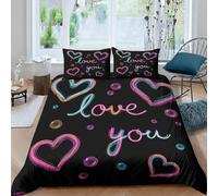 Set Copripiumino Una Piazza e Mezza Cuore Biancheria da letto Caratteri Scritti a Mano in Morbida Microfibra 3D Parure Copripiumino 200x200 cm con Cerniera e 2 Federe 50x80 cm L.1690