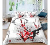 Set Copripiumino Una Piazza e Mezza Fiori di Ciliegio Giapponesi Morbido Microfibra Biancheria da Letto Montagne Fumose Stampa 3D Copripiumini 200x200 + 2 Federe 50x80 E-1804