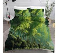 Set Copripiumino una Piazza e Mezza Foresta di Bambù, Copripiumino Reversibile Stile Cinese in Morbida Microfibra Stampato 3D, Biancheria da Letto 200x200 Nature 3 Pezzi con Federe 1215e