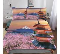 Set Copripiumino una Piazza e Mezza Giappone, Copripiumino Reversibile Fiori di Ciliegio in Morbida Microfibra Stampato 3D, Biancheria da Letto 200x200 3 Pezzi con Federe b7323