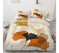 Set Copripiumino una Piazza e Mezza Ginkgo Biloba Biancheria Da Letto Microfibra Morbida Astratto Copripiumini 200x200 cm con 2 Federe Cuscino, Zip Nascosto -KG4389