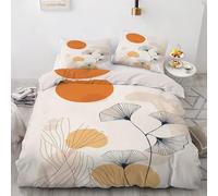 Set Copripiumino una Piazza e Mezza Ginkgo Biloba Biancheria Da Letto Microfibra Morbida Sole Rosso Copripiumini 200x200 cm con 2 Federe Cuscino, Zip Nascosto -KG4497