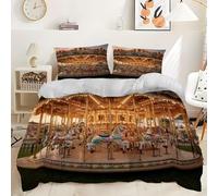 Set Copripiumino Una Piazza e Mezza Giostra Biancheria da letto Parco Divertimenti in Morbida Microfibra 3D Parure Copripiumino 200x200 cm con Cerniera e 2 Federe 50x80 cm E.2878