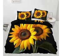 Set Copripiumino Una Piazza e Mezza Girasole 3D Biancheria da Letto Piante e Fiori 3 Pezzi Morbida Microfibra Copripiumino 200 x 200 cm Copripiumini con Cerniere e 2 Federe ab_946