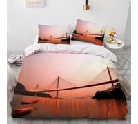 Set Copripiumino Una Piazza e Mezza Golden Gate Bridge Biancheria da letto Barca in Morbida Microfibra 3D Parure Copripiumino 200x200 cm con Cerniera e 2 Federe 50x80 cm H.3034