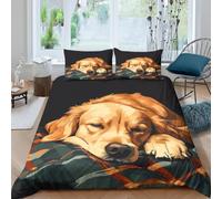 Set Copripiumino Una Piazza e Mezza Golden Retriever Biancheria da letto Cane Domestico in Morbida Microfibra 3D Parure Copripiumino 200x200 cm con Cerniera e 2 Federe 50x80 cm M.4903