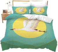 Set Copripiumino Una Piazza e Mezza Gru Dalla Corona Rossa Biancheria da letto Verde in Morbida Microfibra 3D Parure Copripiumino 200x200 cm con Cerniera e 2 Federe 50x80 cm D.3082