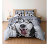 Set Copripiumino una Piazza e Mezza Husky, Copripiumino Reversibile Inverno in Morbida Microfibra Stampato 3D, Biancheria da Letto 200x200 Sport 3 Pezzi con Federe 3051e