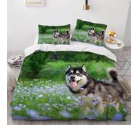 Set Copripiumino Una Piazza e Mezza Husky Morbido Microfibra Biancheria da Letto Animali e Animali Domestici Carini Stampa 3D Copripiumini 200x200 + 2 Federe 50x80 F.1294