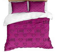 Set Copripiumino Una Piazza E Mezza Invernale Per Ragazzo 200X200Cm 3 Pezzi Set Motivo Tema Cuore Rosso Rosa 3D Set Di Biancheria Da Letto In Microfibra Con Cerniera E 2 Federe 50X80Cm