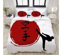 Set Copripiumino Una Piazza e Mezza Kung Fu Morbido Microfibra Biancheria da Letto Uomo Che Fa Calci di Karate Stampa 3D Copripiumini 200x200 + 2 Federe 50x80 E-2608