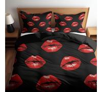 Set Copripiumino Una Piazza e Mezza Labbra Rosse Biancheria da letto Sexy in Morbida Microfibra 3D Parure Copripiumino 200x200 cm con Cerniera e 2 Federe 50x80 cm D.1000