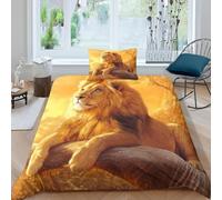Set Copripiumino Una Piazza e Mezza Leone Biancheria da letto Tramonto Nella Giungla in Morbida Microfibra 3D Parure Copripiumino 200x200 cm con Cerniera e 2 Federe 50x80 cm M.4301