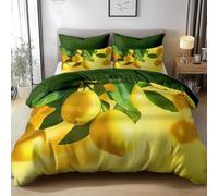 Set Copripiumino una Piazza e Mezza Limone, Copripiumino Double Face Giallo Biancheria da Letto in Microfibra, 3D Copripiumini 200x200 cm e 2 Federe 5060-ABC