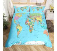 Set Copripiumino Una Piazza e Mezza Mappa Del Mondo Morbido Microfibra Biancheria da Letto Geografia Stampa 3D Copripiumini 200x200 + 2 Federe D-28