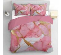 Set Copripiumino una Piazza e Mezza Marmo Oro Rosa, Copripiumino Reversibile Geometria in Morbida Microfibra Stampato 3D, Biancheria da Letto 200x200 Marmo 3 Pezzi con Federe