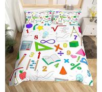 Set Copripiumino Una Piazza e Mezza Matematica, Set di Biancheria da Letto Materiale Scolastico in Morbida Microfibra Stampa 3D, Copripiumino 200x200 con Cerniera 2 Federe 50x80 cm C-2392