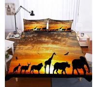Set Copripiumino Una Piazza e Mezza Migrazione Degli Animali Biancheria da letto Tramonto in Morbida Microfibra 3D Parure Copripiumino 200x200 cm con Cerniera e 2 Federe 50x80 cm E.88