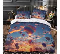 Set Copripiumino Una Piazza e Mezza Mongolfiera Biancheria da letto Tramonto in Morbida Microfibra 3D Parure Copripiumino 200x200 cm con Cerniera e 2 Federe 50x80 cm M.2278