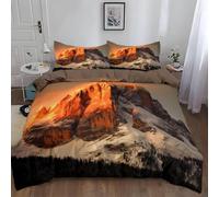 Set Copripiumino una Piazza e Mezza Montagne, Copripiumino Double Face Montagne Innevate Biancheria da Letto in Microfibra, 3D Copripiumini 200x200 cm e 2 Federe 4756-ABC