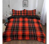 Set Copripiumino una Piazza e Mezza Motivo a Scacchi Rossi, Copripiumino Double Face Natale Biancheria da Letto in Microfibra, 3D Copripiumini 200x200 cm e 2 Federe 4212-ABC