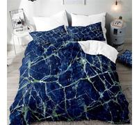 Set Copripiumino Una Piazza e Mezza Motivo Marmorizzato Biancheria da letto Blu in Morbida Microfibra 3D Parure Copripiumino 200x200 cm con Cerniera e 2 Federe 50x80 cm H.2518