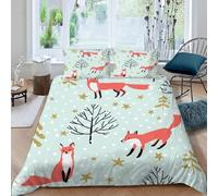 Set Copripiumino una Piazza e Mezza Motivo Volpe, Biancheria da Letto Ragazzi e Ragazze in Morbida Microfibra 3D Copri piumino 200x200 con Cerniera e 2 Federe 50x80 cm A-2769