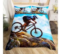 Set Copripiumino Una Piazza e Mezza Mountain Bike Biancheria da letto Sport Estremi in Morbida Microfibra 3D Parure Copripiumino 200x200 cm con Cerniera e 2 Federe 50x80 cm E.106